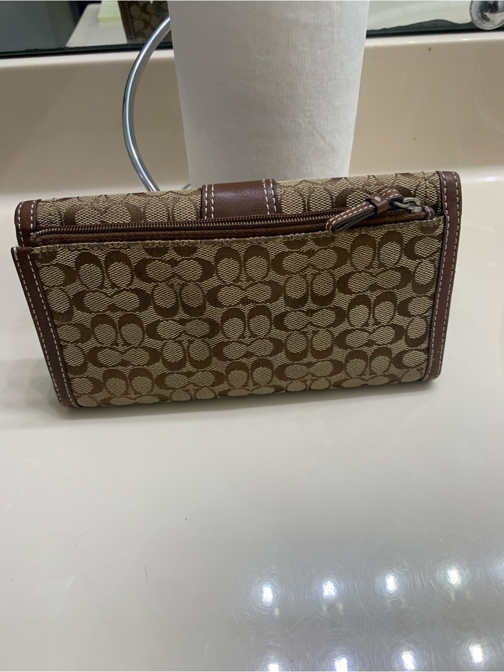 Coach Brown Signature Canvas Wallet with Buckle Detail - Picture 2 of 3